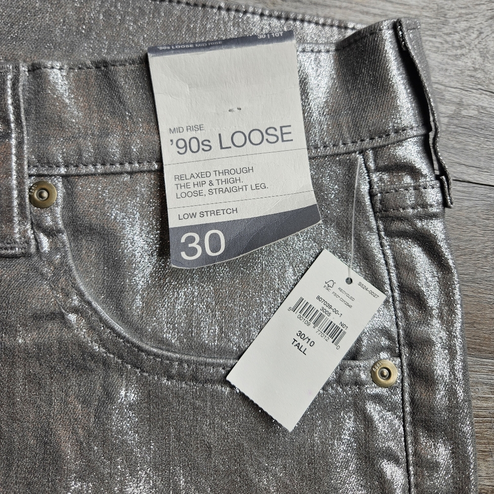 Gap NEW Mid Rise 90s Loose Silver Metallic Straight Leg Pants 30 Tall - Picture 4 of 12